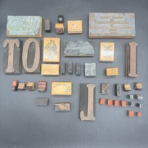 Vintage Mixed Lot 39 Industrial Stamp Letter Press Images Letters Metal & Rubber